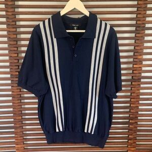 🎉NEW LISTING!🎉Mark Law Navy Short-Sleeve Polo with Light Grey Stripes